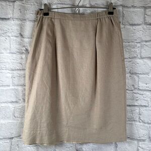 Leslie Fay Sportswear Khaki Over The Knee Pencil Skirt Size Small Linen Cotton